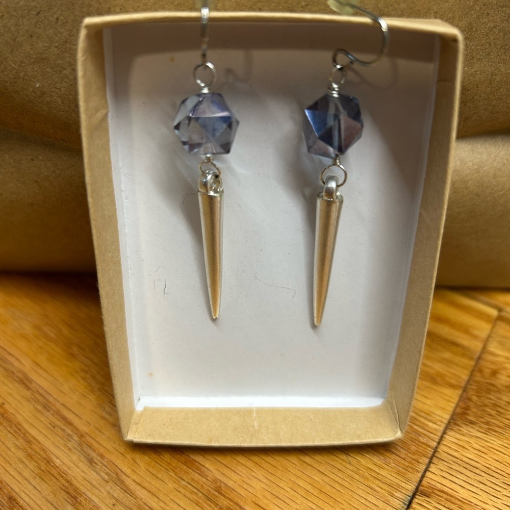 Elegant blue and silver tone Dangle Earrings